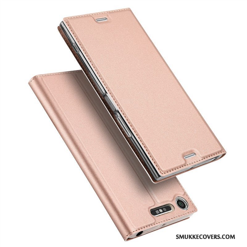 Etui Sony Xperia Xz1 Compact Support Guld Anti-fald, Cover Sony Xperia Xz1 Compact Læder Business