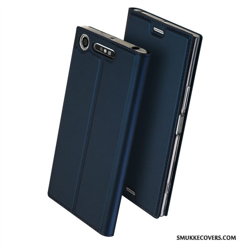 Etui Sony Xperia Xz1 Folio Business Kort, Cover Sony Xperia Xz1 Læder Anti-fald Guld