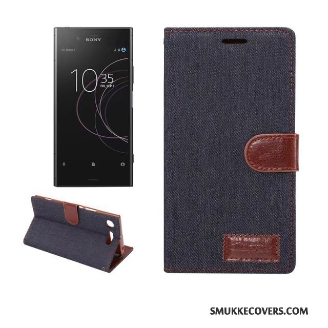 Etui Sony Xperia Xz1 Læder Telefoncyan, Cover Sony Xperia Xz1 Beskyttelse Denim