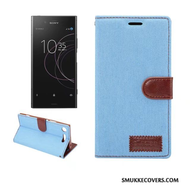 Etui Sony Xperia Xz1 Læder Telefoncyan, Cover Sony Xperia Xz1 Beskyttelse Denim