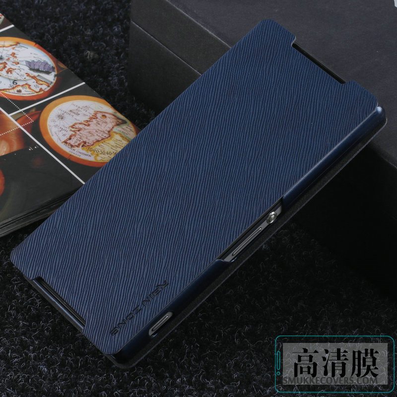 Etui Sony Xperia Z2 Beskyttelse Anti-fald Business, Cover Sony Xperia Z2 Læder Telefonmørkeblå