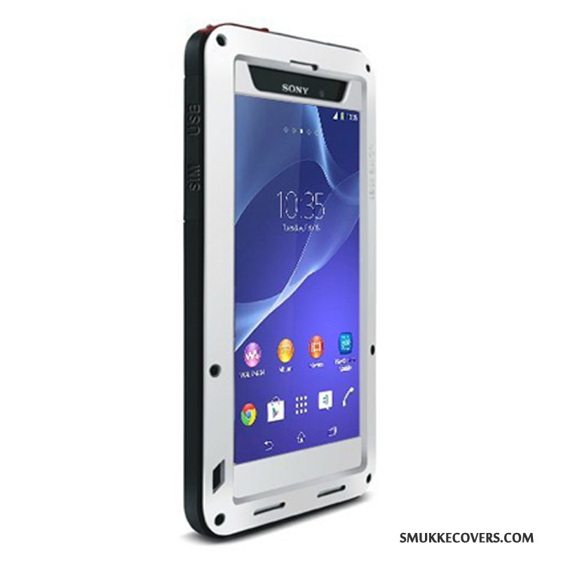 Etui Sony Xperia Z2 Tasker Ramme Anti-fald, Cover Sony Xperia Z2 Metal Telefontre Forsvar