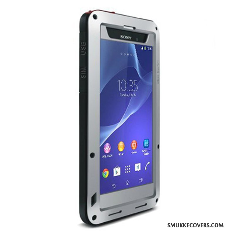 Etui Sony Xperia Z2 Tasker Ramme Anti-fald, Cover Sony Xperia Z2 Metal Telefontre Forsvar