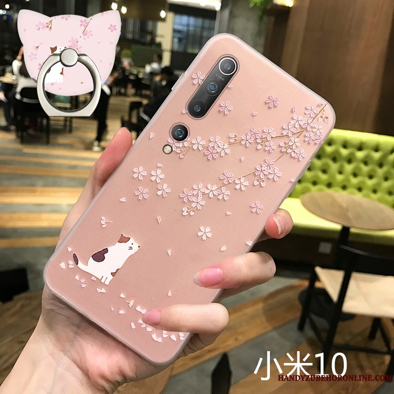 Etui Xiaomi Mi 10 Cartoon Lyserød Telefon, Cover Xiaomi Mi 10 Blød Nubuck Smuk