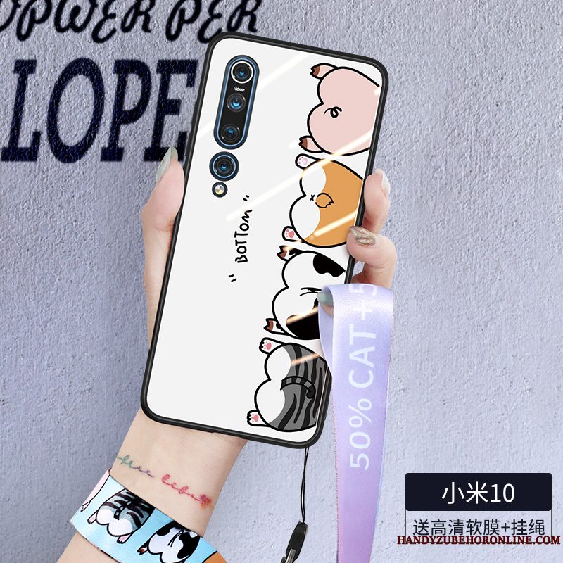 Etui Xiaomi Mi 10 Silikone Hvid Glas, Cover Xiaomi Mi 10 Cartoon Hængende Ornamenter Lille Sektion