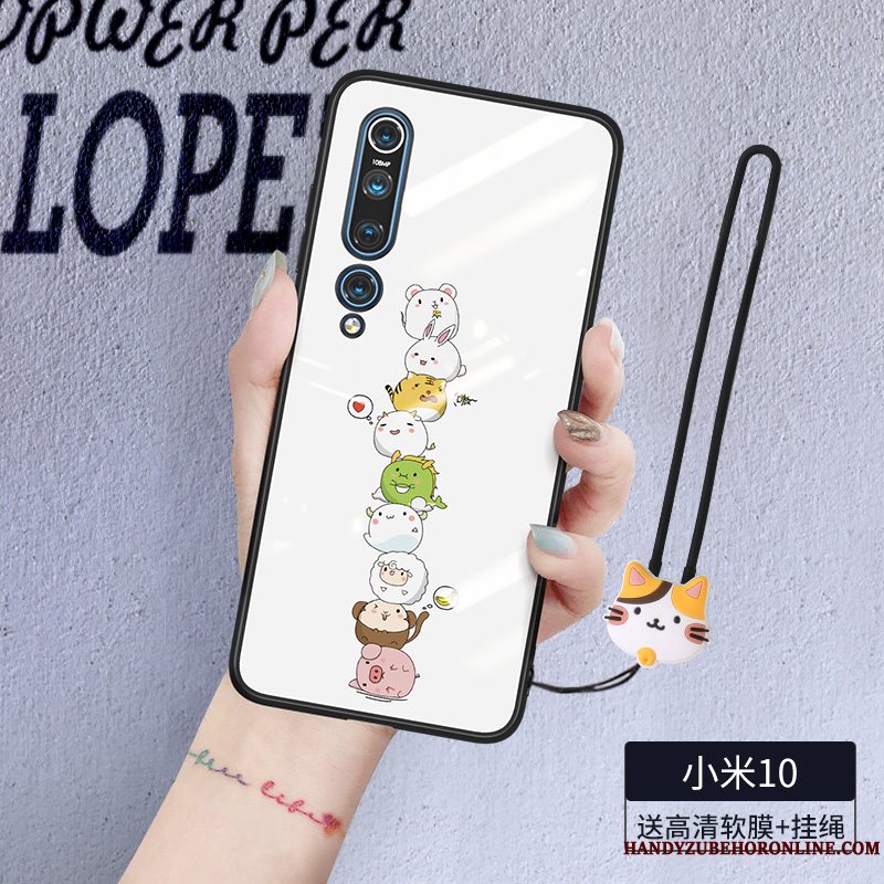 Etui Xiaomi Mi 10 Silikone Hvid Glas, Cover Xiaomi Mi 10 Cartoon Hængende Ornamenter Lille Sektion