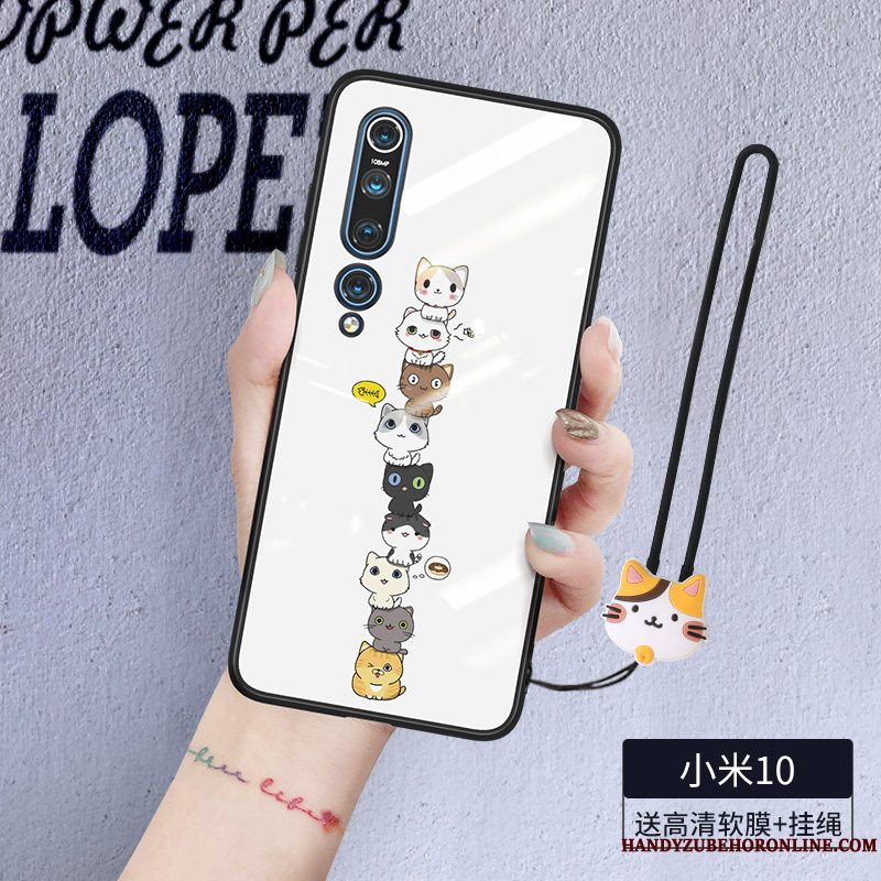 Etui Xiaomi Mi 10 Silikone Hvid Glas, Cover Xiaomi Mi 10 Cartoon Hængende Ornamenter Lille Sektion