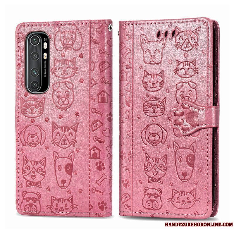 Etui Xiaomi Mi Note 10 Lite Folio Ungdom Anti-fald, Cover Xiaomi Mi Note 10 Lite Relief Lilla Kat