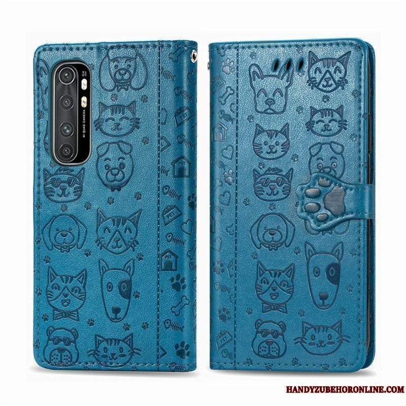 Etui Xiaomi Mi Note 10 Lite Folio Ungdom Anti-fald, Cover Xiaomi Mi Note 10 Lite Relief Lilla Kat