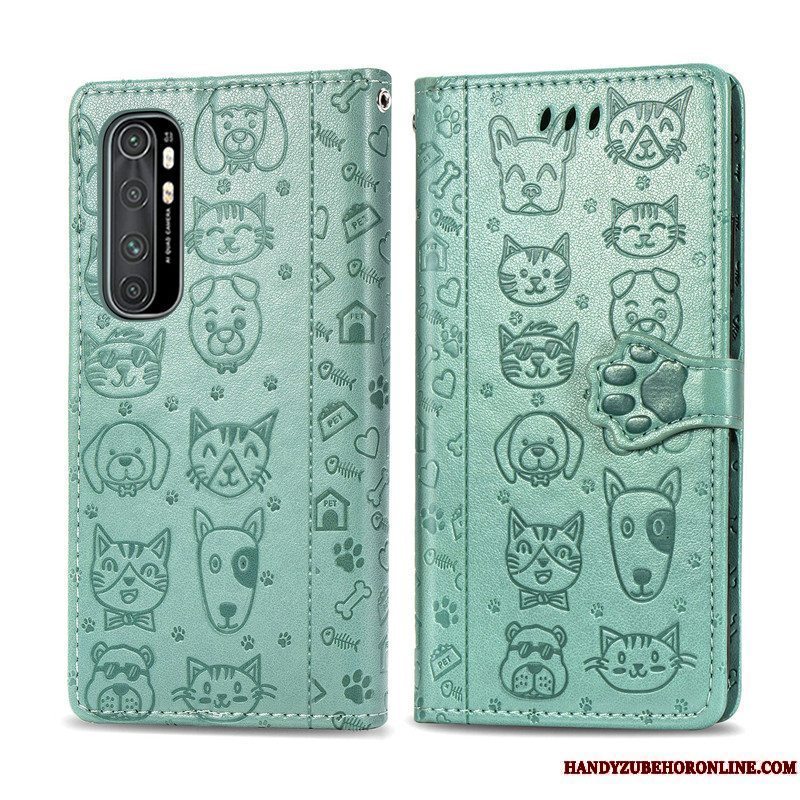 Etui Xiaomi Mi Note 10 Lite Folio Ungdom Anti-fald, Cover Xiaomi Mi Note 10 Lite Relief Lilla Kat