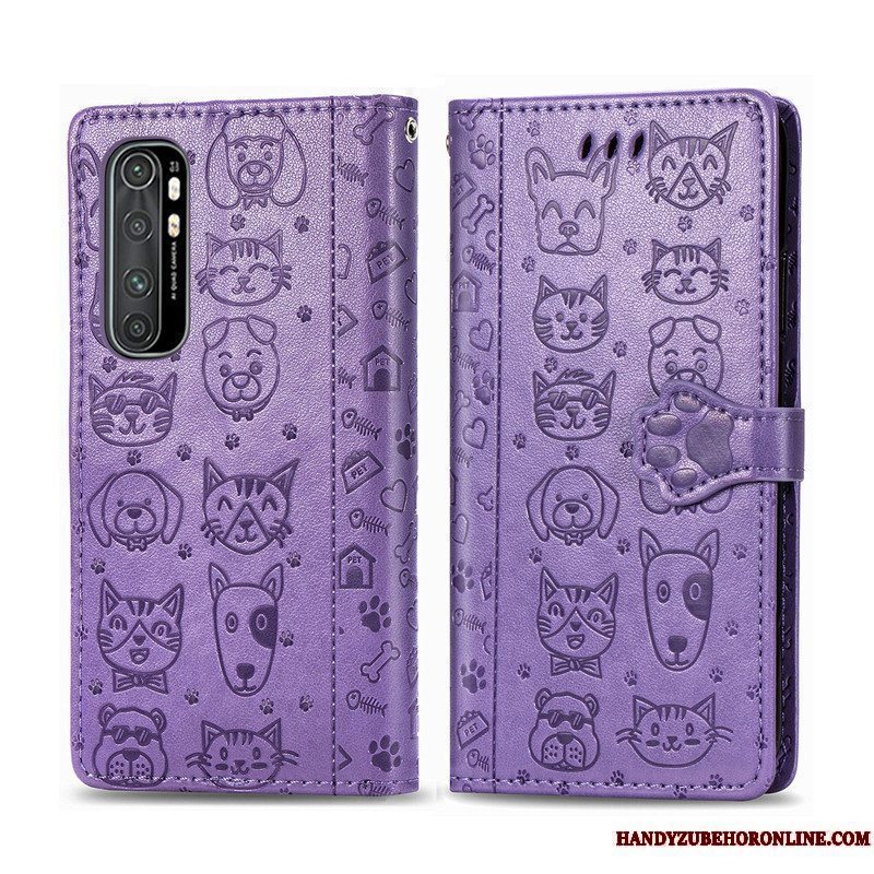 Etui Xiaomi Mi Note 10 Lite Folio Ungdom Anti-fald, Cover Xiaomi Mi Note 10 Lite Relief Lilla Kat