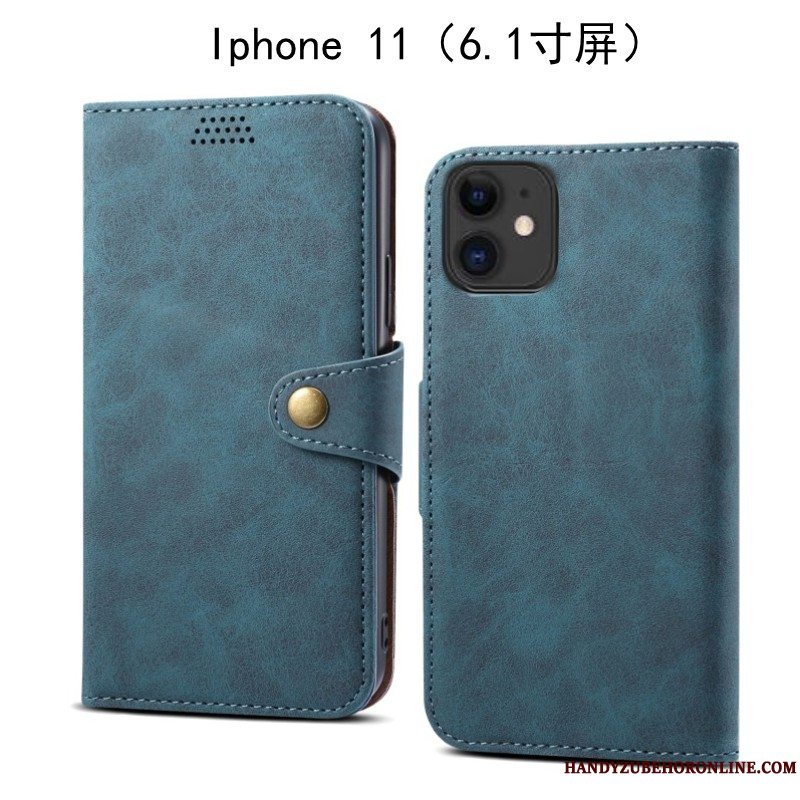 Etui iPhone 11 Beskyttelse Anti-fald Grøn, Cover iPhone 11 Læder Telefon