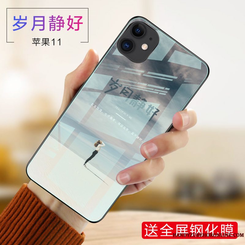 Etui iPhone 11 Beskyttelse Net Red Telefon, Cover iPhone 11 Glas Blå