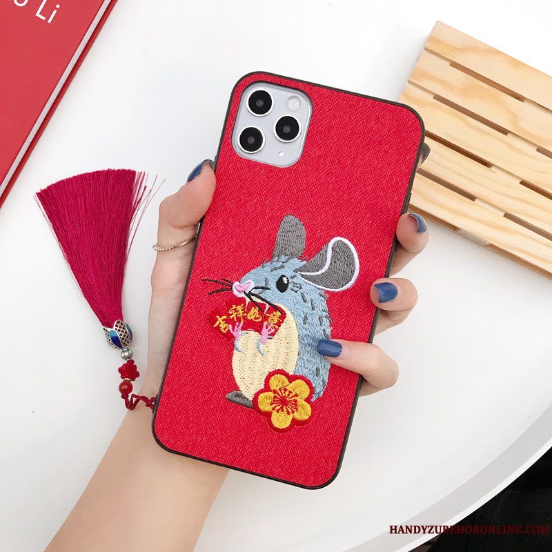 Etui iPhone 11 Pro Max Blød Telefonrotte, Cover iPhone 11 Pro Max Broderi Sort