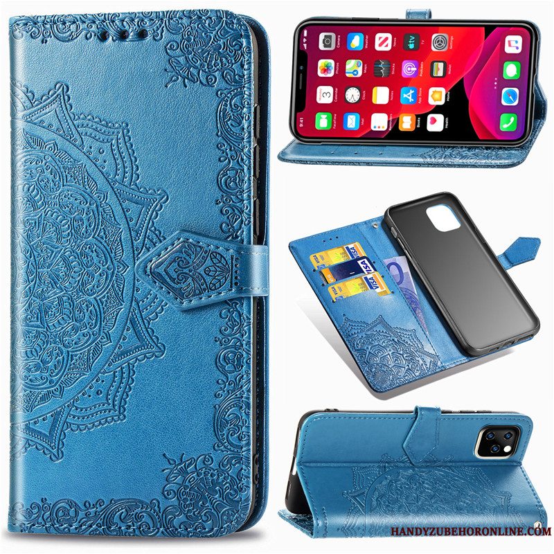 Etui iPhone 11 Pro Max Folio Prægning Solid Farve, Cover iPhone 11 Pro Max Relief Sort Hængende Ornamenter