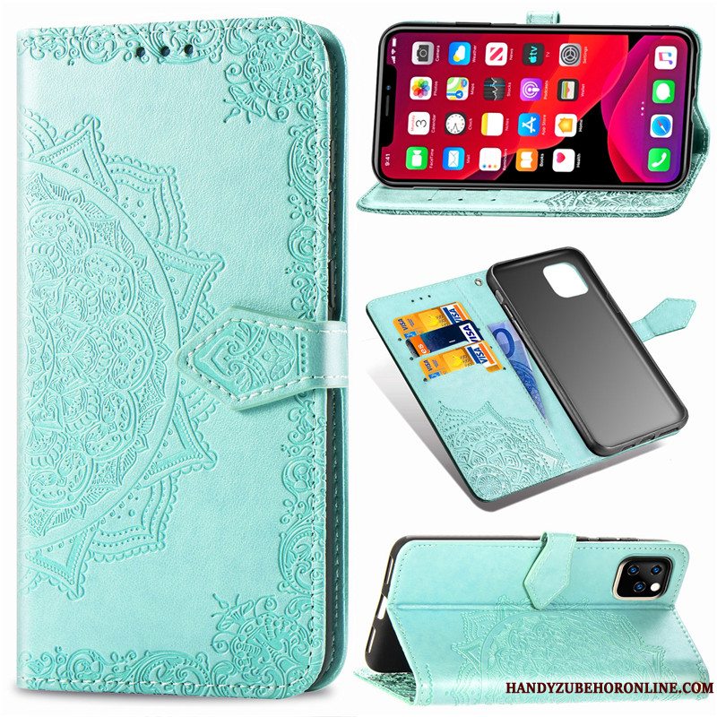 Etui iPhone 11 Pro Max Folio Prægning Solid Farve, Cover iPhone 11 Pro Max Relief Sort Hængende Ornamenter