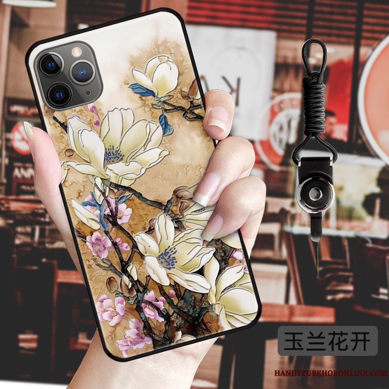 Etui iPhone 11 Pro Max Kreativ Kinesisk Stil Blomster, Cover iPhone 11 Pro Max Beskyttelse Hængende Ornamenter Blå