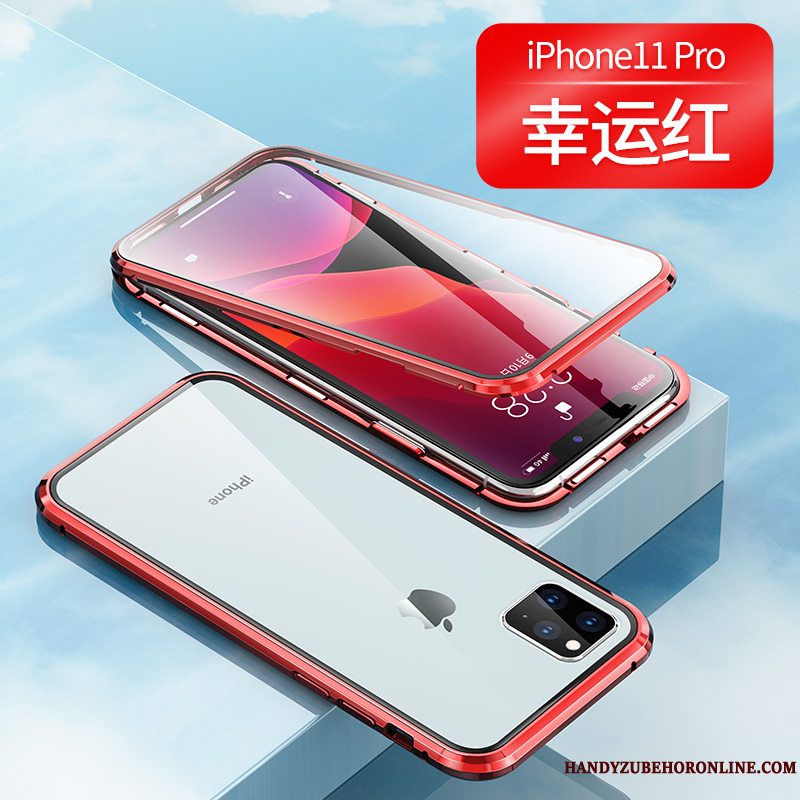 Etui iPhone 11 Pro Max Tasker Grå Dobbeltsidet, Cover iPhone 11 Pro Max Magnetisk Net Red