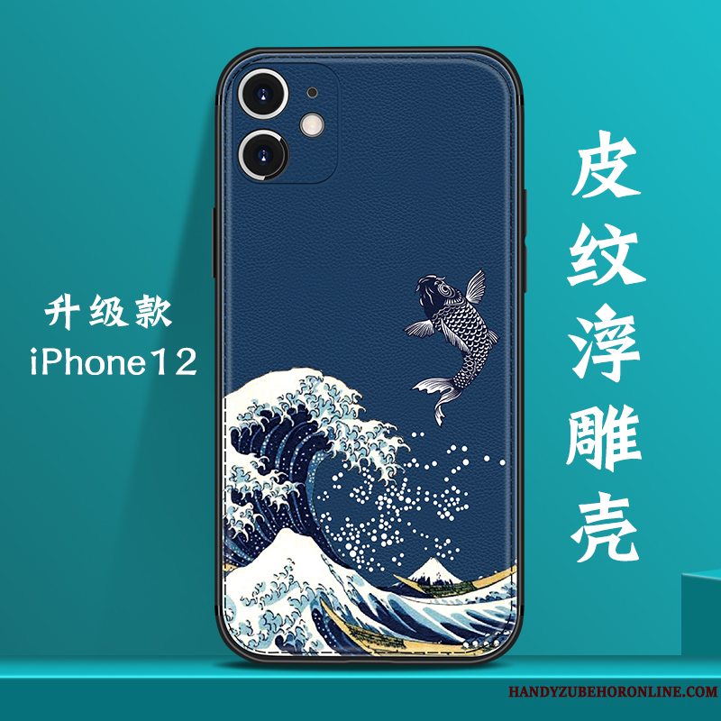 Etui iPhone 12 Kreativ Kinesisk Stil Anti-fald, Cover iPhone 12 Tasker Ny Blå