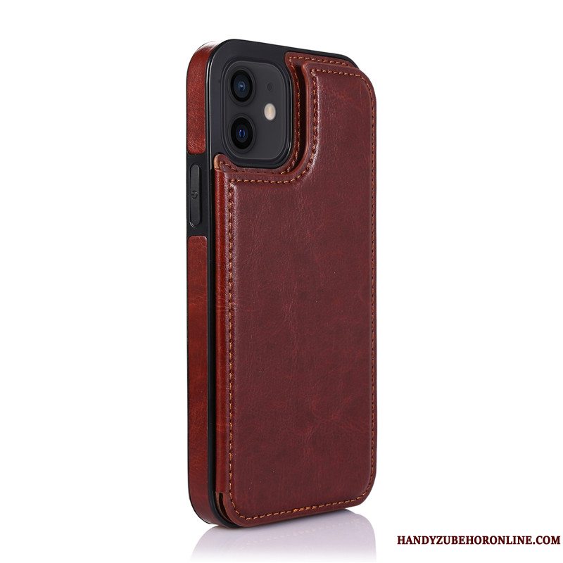 Etui iPhone 12 Mini Læder Kort Sort, Cover iPhone 12 Mini Trend Telefon