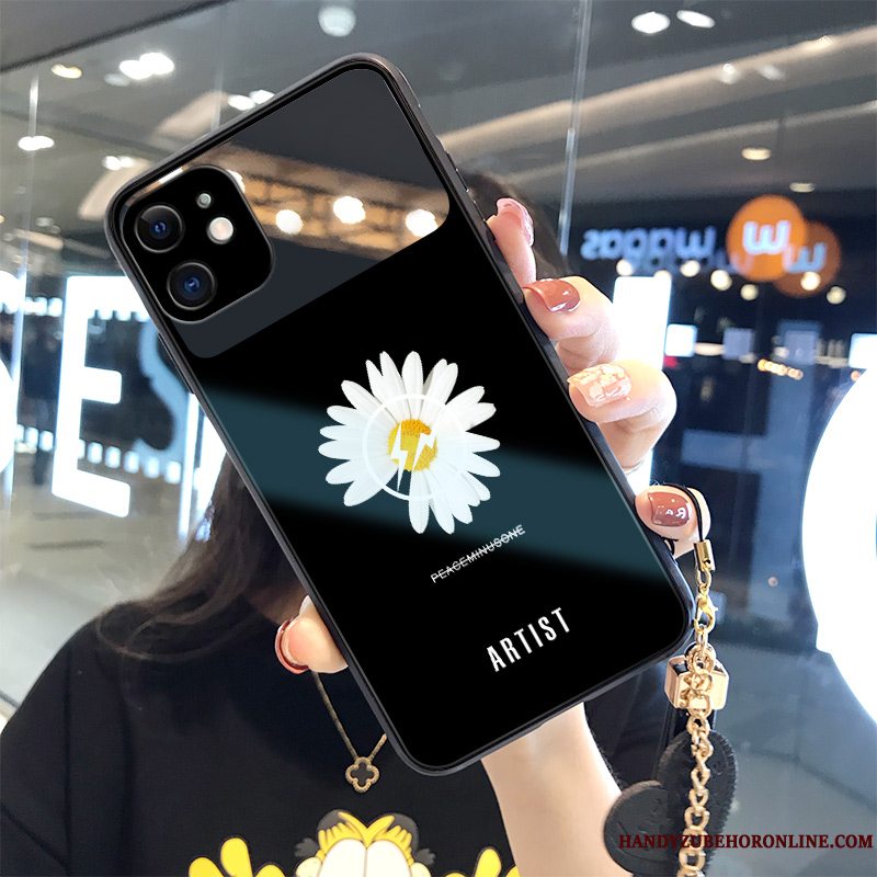 Etui iPhone 12 Mini Mode Hærdet Glas Hængende Ornamenter, Cover iPhone 12 Mini Kreativ Blomster Hvid