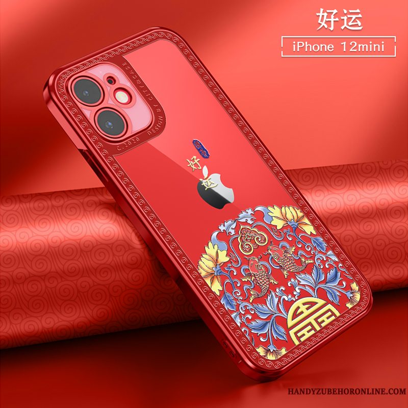 Etui iPhone 12 Mini Tasker Gennemsigtig Ny, Cover iPhone 12 Mini Blød Anti-fald Rød