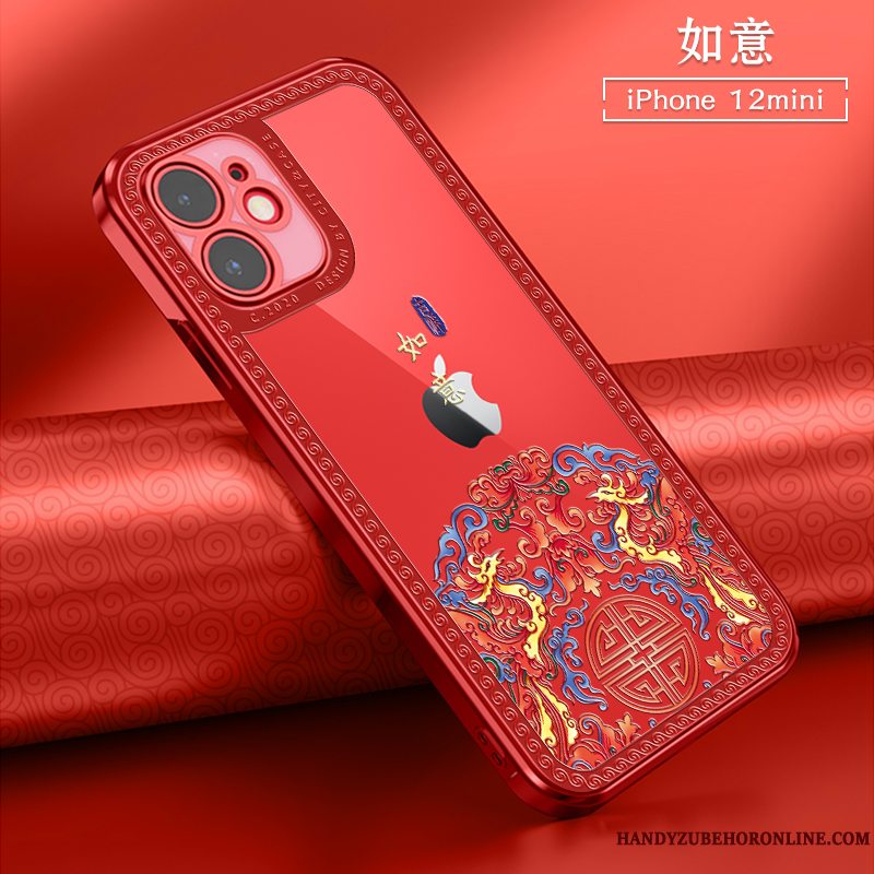 Etui iPhone 12 Mini Tasker Gennemsigtig Ny, Cover iPhone 12 Mini Blød Anti-fald Rød