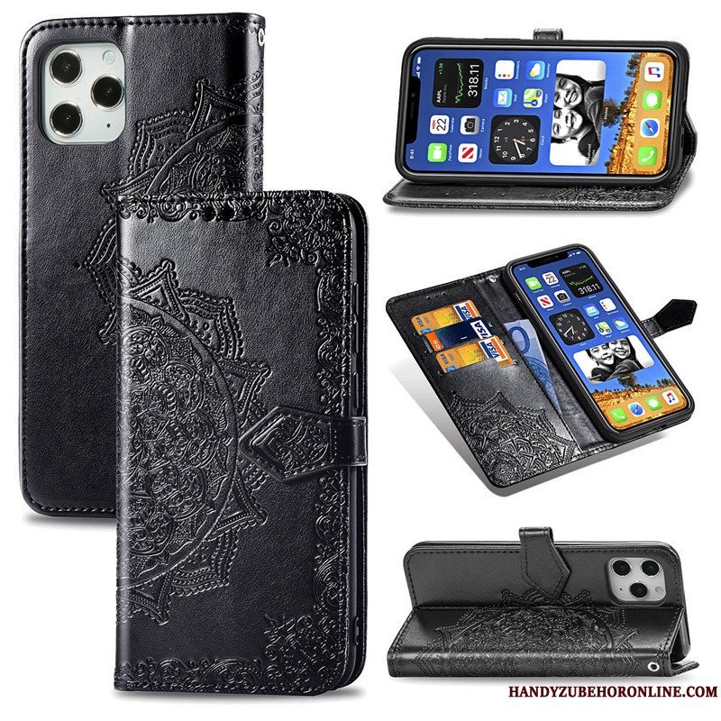 Etui iPhone 12 Pro Max Relief Solid Farve Prægning, Cover iPhone 12 Pro Max Læder Blå Telefon