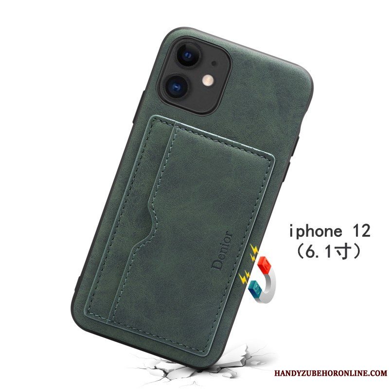 Etui iPhone 12 Support Anti-fald Grøn, Cover iPhone 12 Beskyttelse Kort Telefon