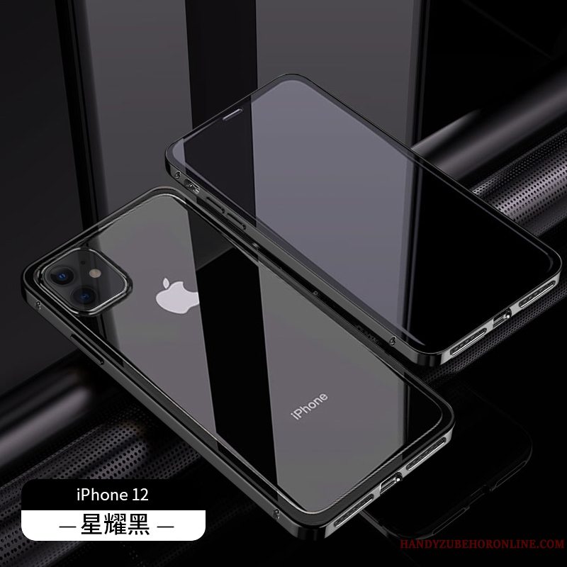 Etui iPhone 12 Tasker Glas Magnetisk, Cover iPhone 12 Luksus Gennemsigtig Anti-fald