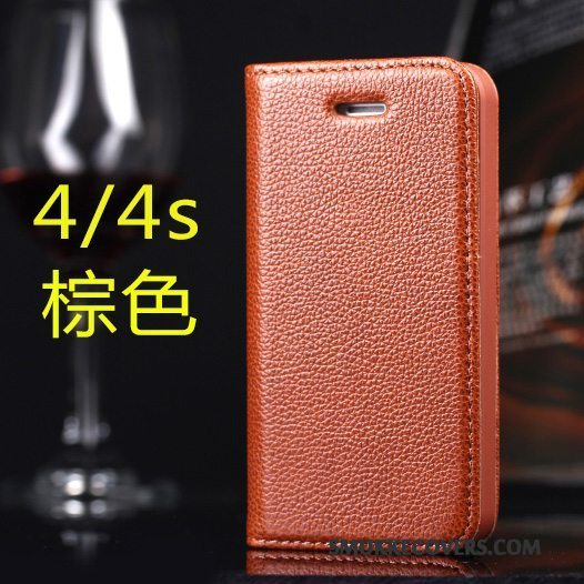 Etui iPhone 4/4s Folio Automatisk Tynd, Cover iPhone 4/4s Læder Cow Telefon