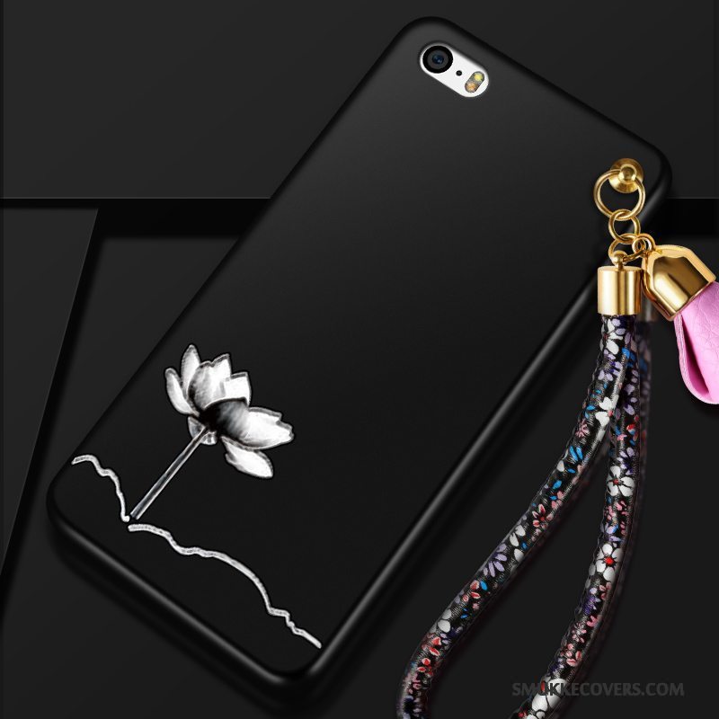 Etui iPhone 4/4s Tasker Anti-fald Sort, Cover iPhone 4/4s Silikone Nubuck Hængende Ornamenter