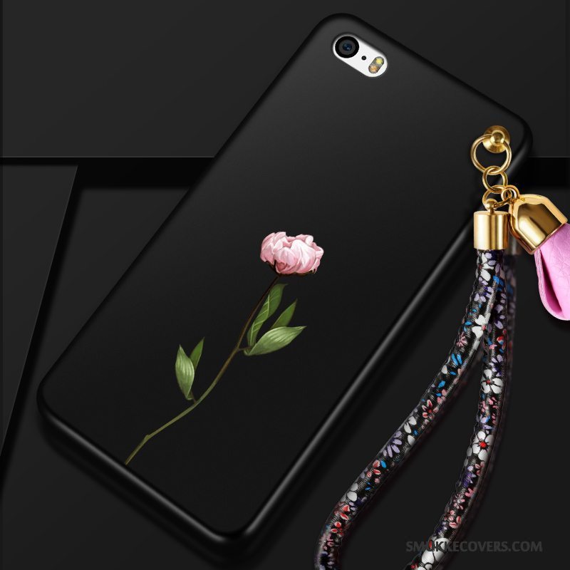 Etui iPhone 4/4s Tasker Anti-fald Sort, Cover iPhone 4/4s Silikone Nubuck Hængende Ornamenter