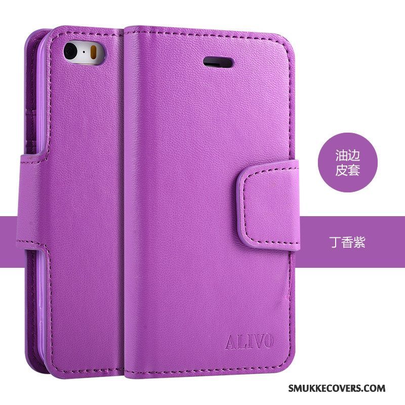 Etui iPhone 5/5s Beskyttelse Lilla Dyb Farve, Cover iPhone 5/5s Læder Ny