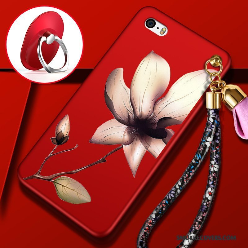 Etui iPhone 5/5s Blød Anti-fald Rød, Cover iPhone 5/5s Cartoon Smuk Hængende Ornamenter