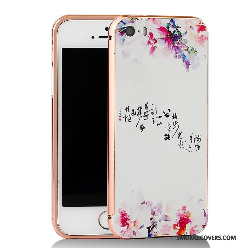 Etui iPhone 5/5s Cartoon Ramme Telefon, Cover iPhone 5/5s Metal Blå