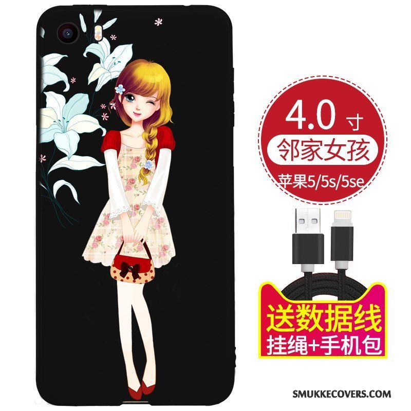 Etui iPhone 5/5s Kreativ Hængende Ornamenter Telefon, Cover iPhone 5/5s Silikone Anti-fald Sort
