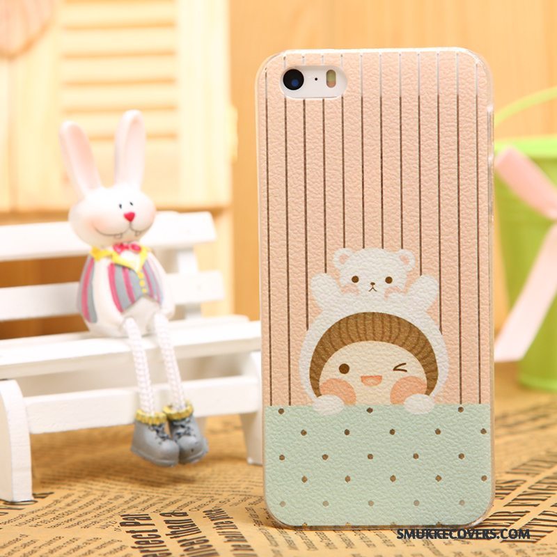 Etui iPhone 5/5s Læder Sort Gennemsigtig, Cover iPhone 5/5s Malet Mønster Telefon