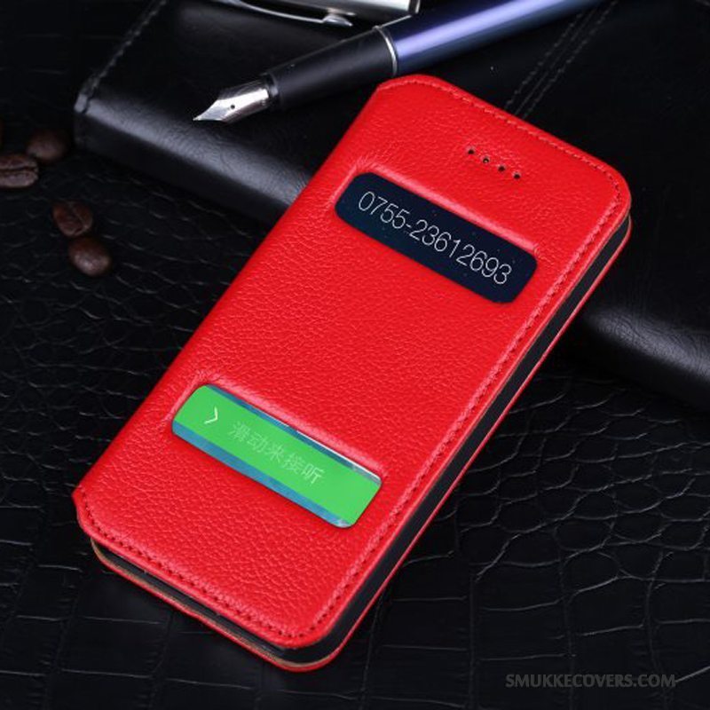 Etui iPhone 5/5s Læder Telefonvinduer, Cover iPhone 5/5s Beskyttelse Anti-fald Hvid