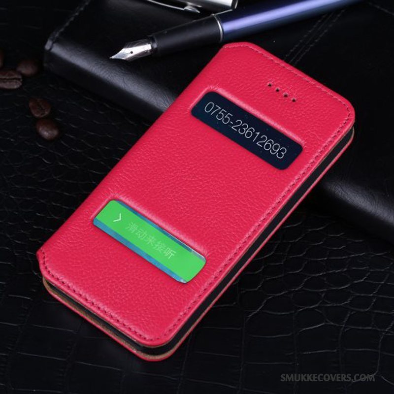 Etui iPhone 5/5s Læder Telefonvinduer, Cover iPhone 5/5s Beskyttelse Anti-fald Hvid