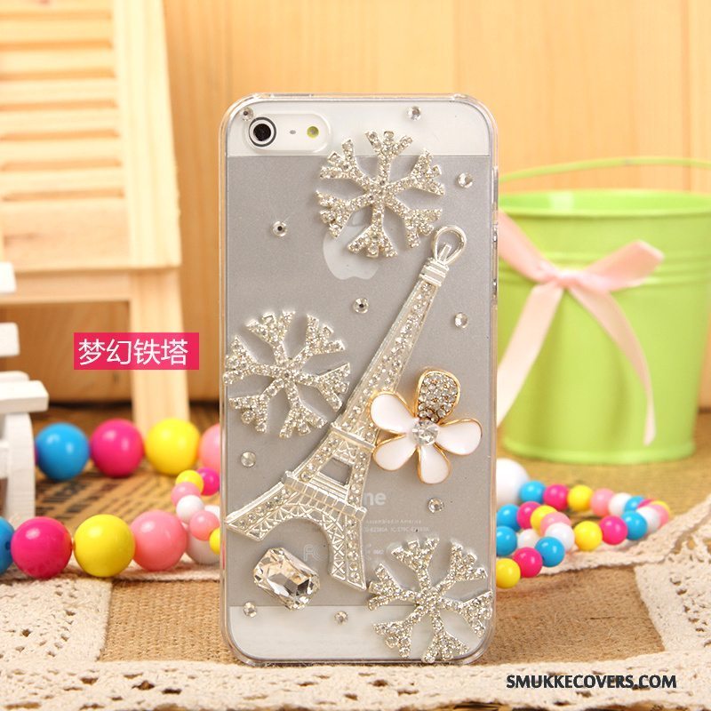 Etui iPhone 5/5s Strass Sølv Hvid, Cover iPhone 5/5s Beskyttelse Telefon