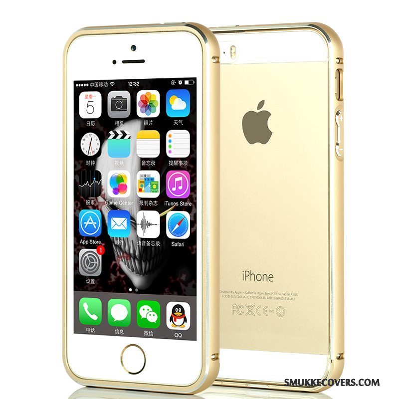 Etui iPhone 5/5s Tasker Guld Ramme, Cover iPhone 5/5s Metal Simple Rød