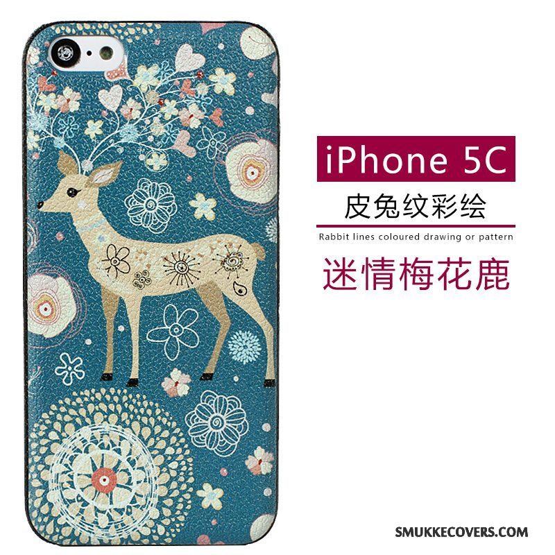 Etui iPhone 5c Læder Nubuck Mønster, Cover iPhone 5c Cartoon Telefongrøn