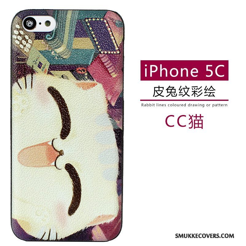 Etui iPhone 5c Læder Nubuck Mønster, Cover iPhone 5c Cartoon Telefongrøn