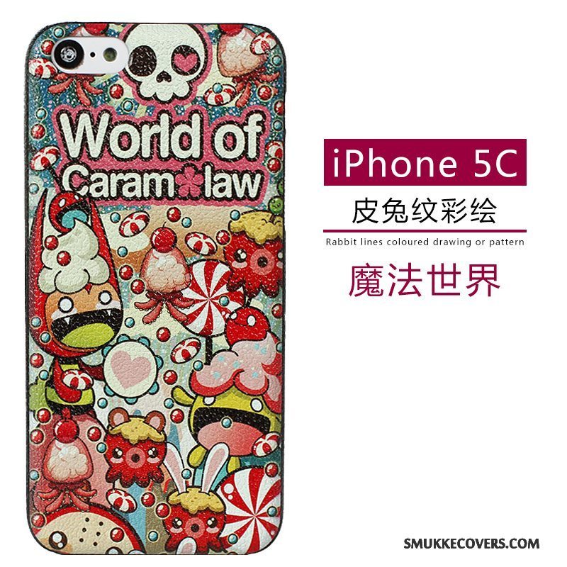 Etui iPhone 5c Læder Nubuck Mønster, Cover iPhone 5c Cartoon Telefongrøn