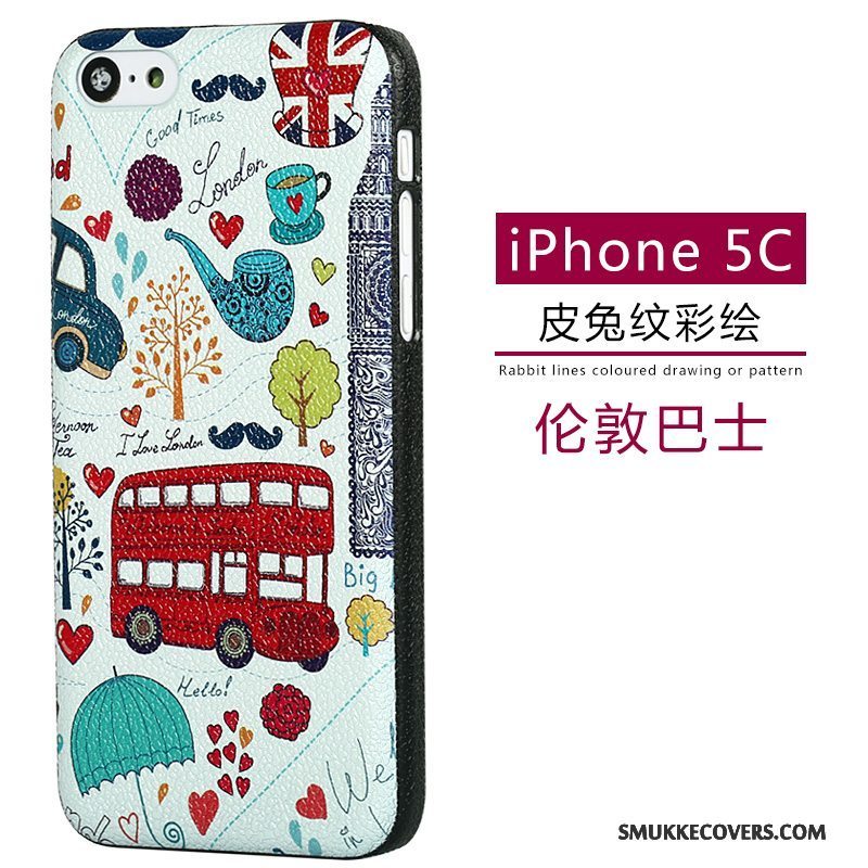 Etui iPhone 5c Læder Nubuck Mønster, Cover iPhone 5c Cartoon Telefongrøn