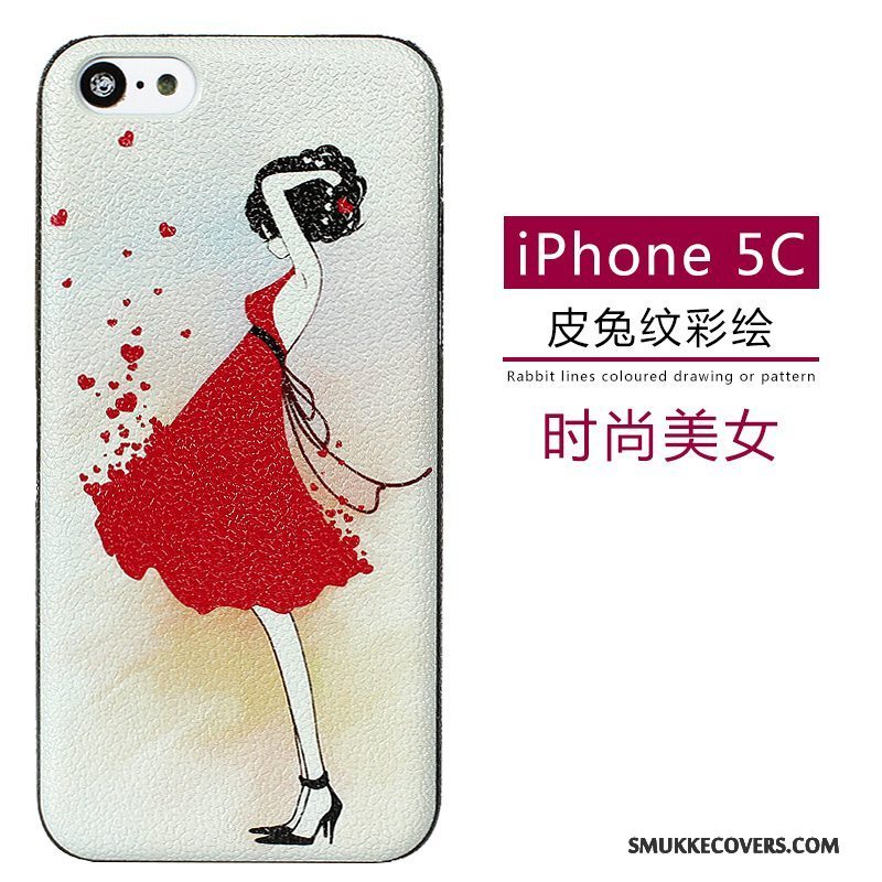 Etui iPhone 5c Læder Nubuck Mønster, Cover iPhone 5c Cartoon Telefongrøn