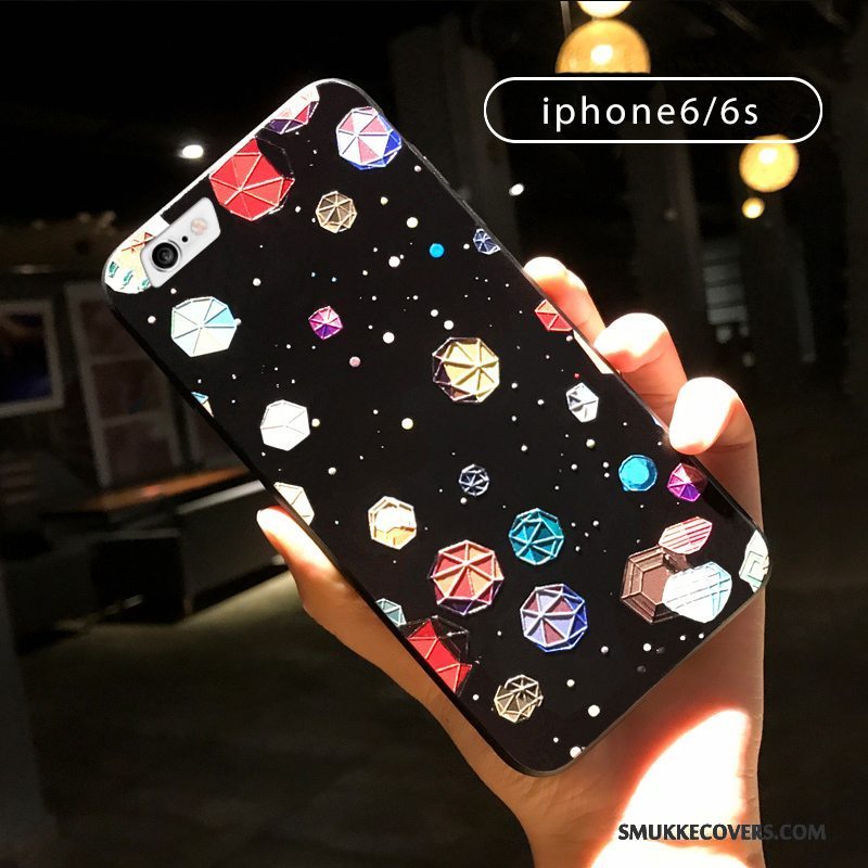 Etui iPhone 6/6s Farve Af Personlighed Sort, Cover iPhone 6/6s Relief Ring Hængende Ornamenter