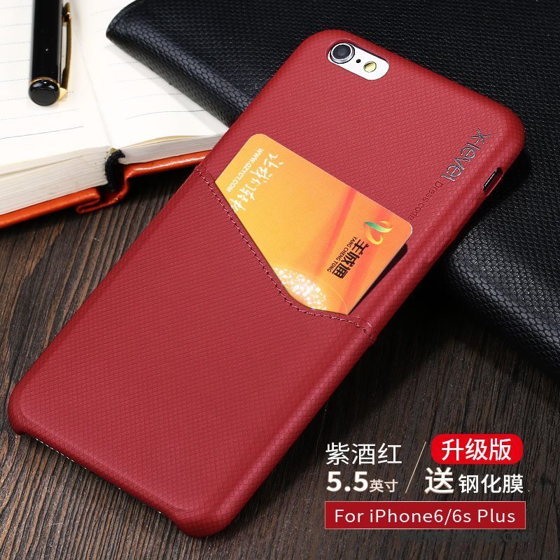 Etui iPhone 6/6s Plus Læder Anti-fald Kort, Cover iPhone 6/6s Plus Beskyttelse Rød Telefon