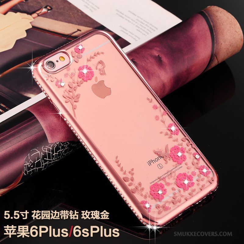 Etui iPhone 6/6s Plus Silikone Anti-fald Guld, Cover iPhone 6/6s Plus Strass Trendy Ny